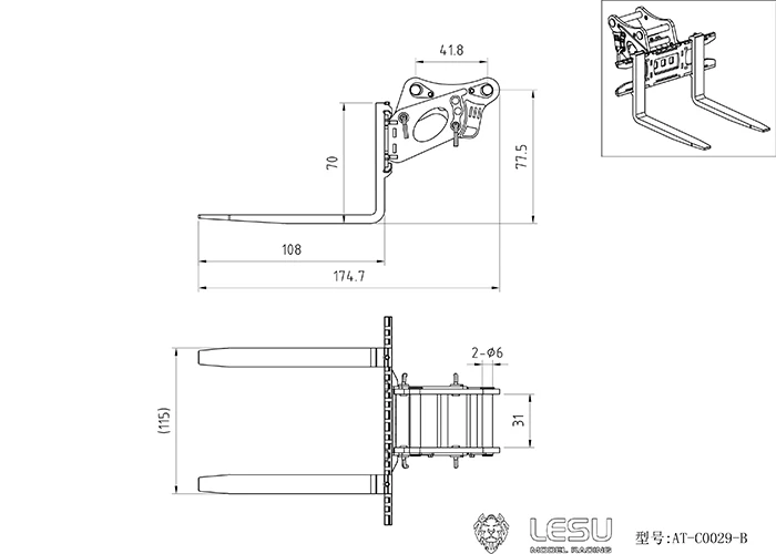 LESU 1/14 RC PC360 Mobilbagger, kleiner Kurzheckbagger und andere Schnellwechselgabeln – Detail 1