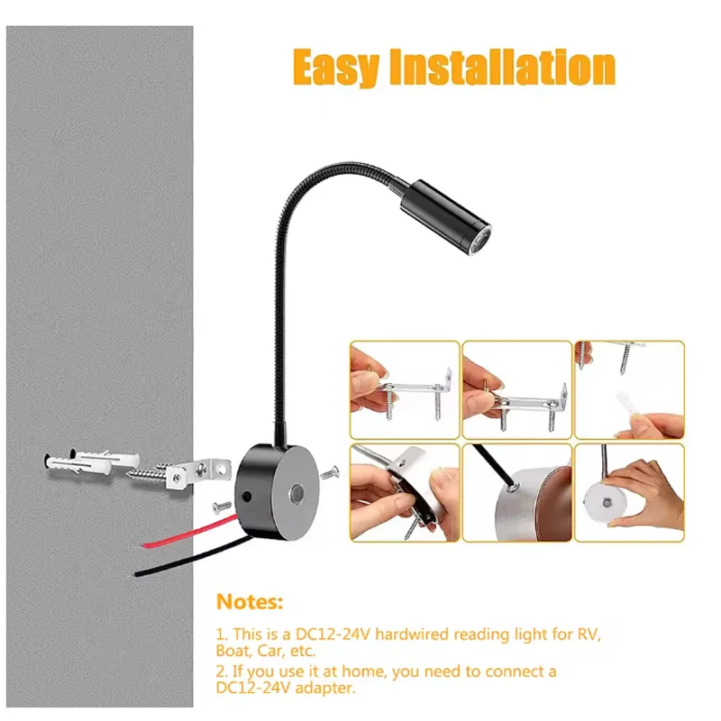 12-24 فولت LED الأضواء القراءة ضوء مرنة معقوفة مصباح 3 ألوان عكس الضوء RV الداخلية LED الإضاءة قارب ضوء الجدار مصباح #6