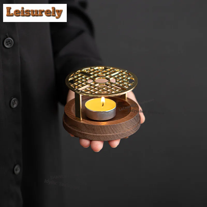 Walnut Wood Firefly Window Whisper Tea Warmer Holder Candle Heater Stove Kettle Stand Boiling Water Carbon Furnace Tableware
