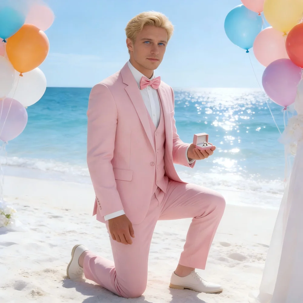 

Men's Slim Fit Double Breasted Blazer Vest And Pants Set Groom Tuxedo Business Party Wedding Attire