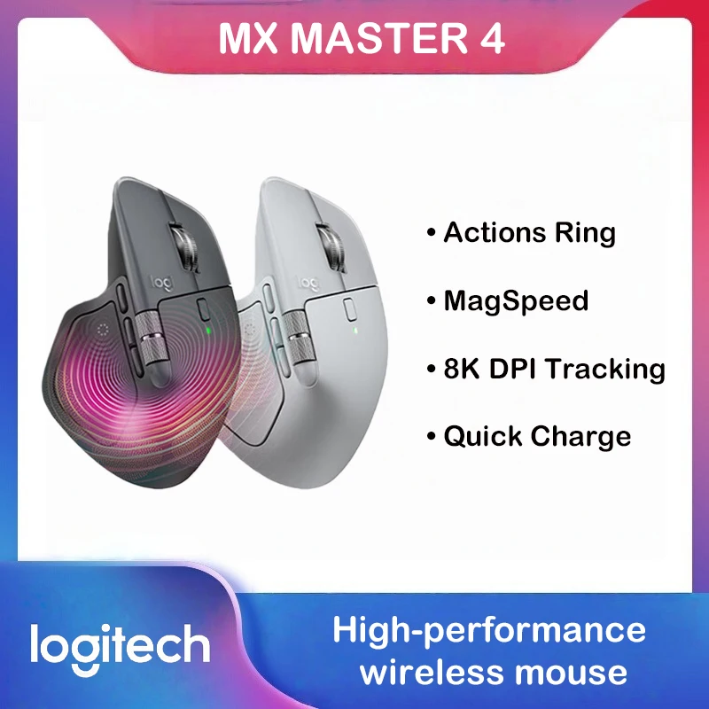 لوجيتك MX Master 4 حلقات ردود الفعل اللمسي MagSpeed 8000 ديسيبل متوحد الخواص مريح سماعة لاسلكية تعمل بالبلوتوث ماوس بطارية 70 يومًا