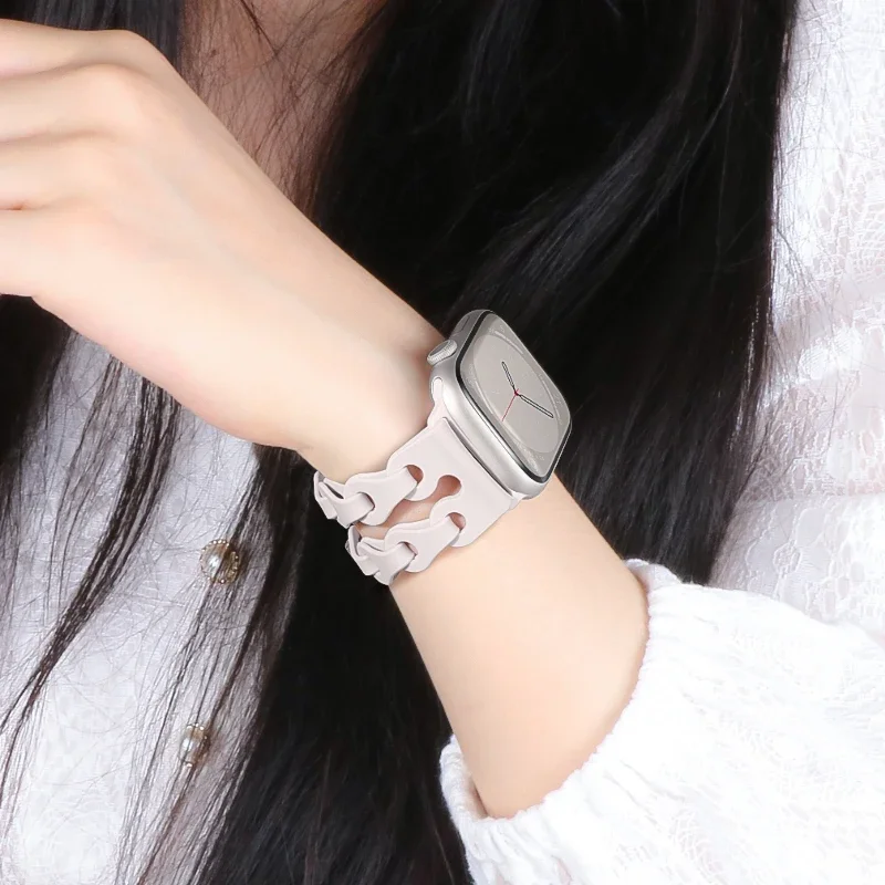 سلسلة نسائية سيليكون حزام ل سوار ساعة أبل الترا 2 49 مللي متر 46 مللي متر 44 مللي متر 42 مللي متر 45 مللي متر 41 مللي متر سوار ل Iwatch سلسلة 10 9 8 7 6 SE 5