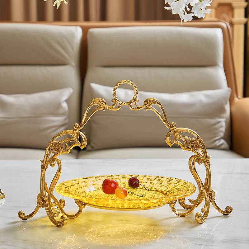 European crystal cake stand fruit plate home decoration accessories luxury brass living room decorations