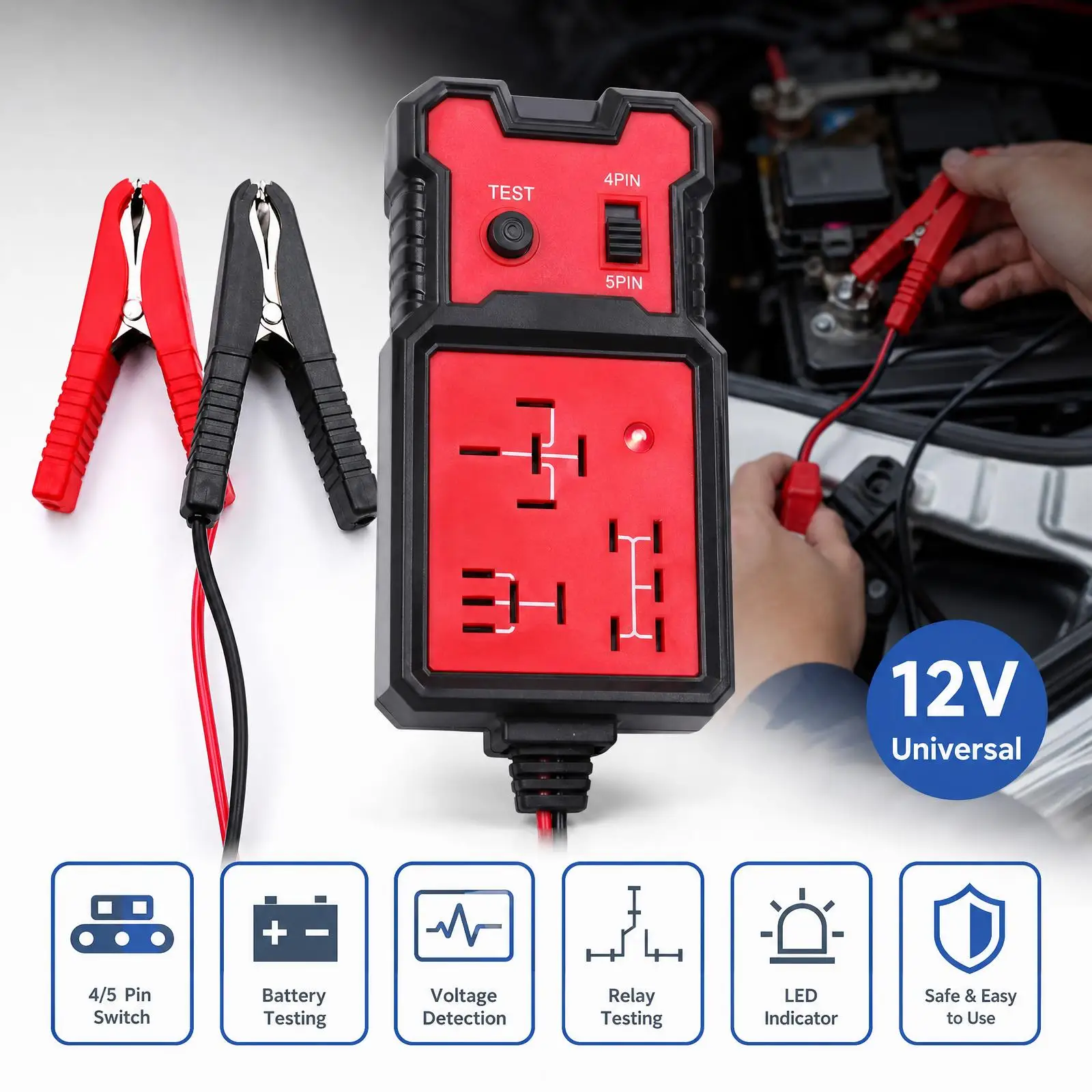 12V Universal Car Battery Tester 4/5 Pin Switch Vehicle Electronic Voltage Detector And Battery Testing Tool Car Relay Testing Comes With Led Indicator