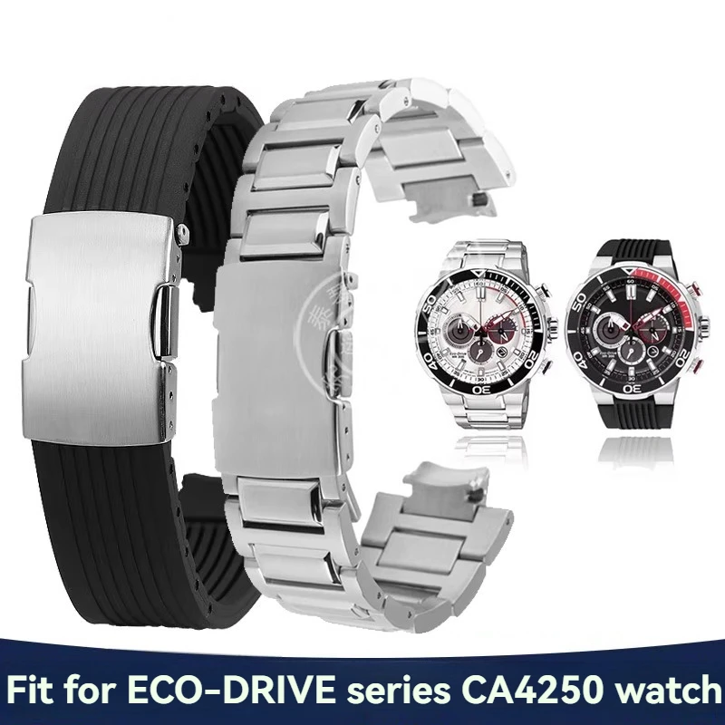 for-citizen-ca4250-03e-ca4250-ca4252-curved-end-silicone-rubber-strap-aw1420-04-solid-stainless-steel-watch-chain-watchband