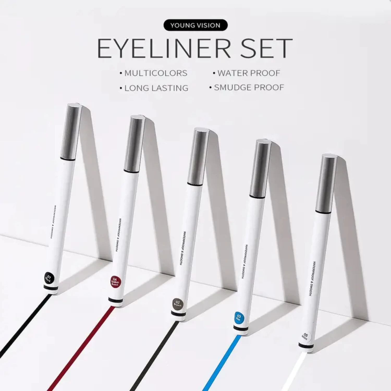 

Get flawless and long-lasting precision with this stunning set of 5-color Young Vision waterproof eyeliners. Enhance your style