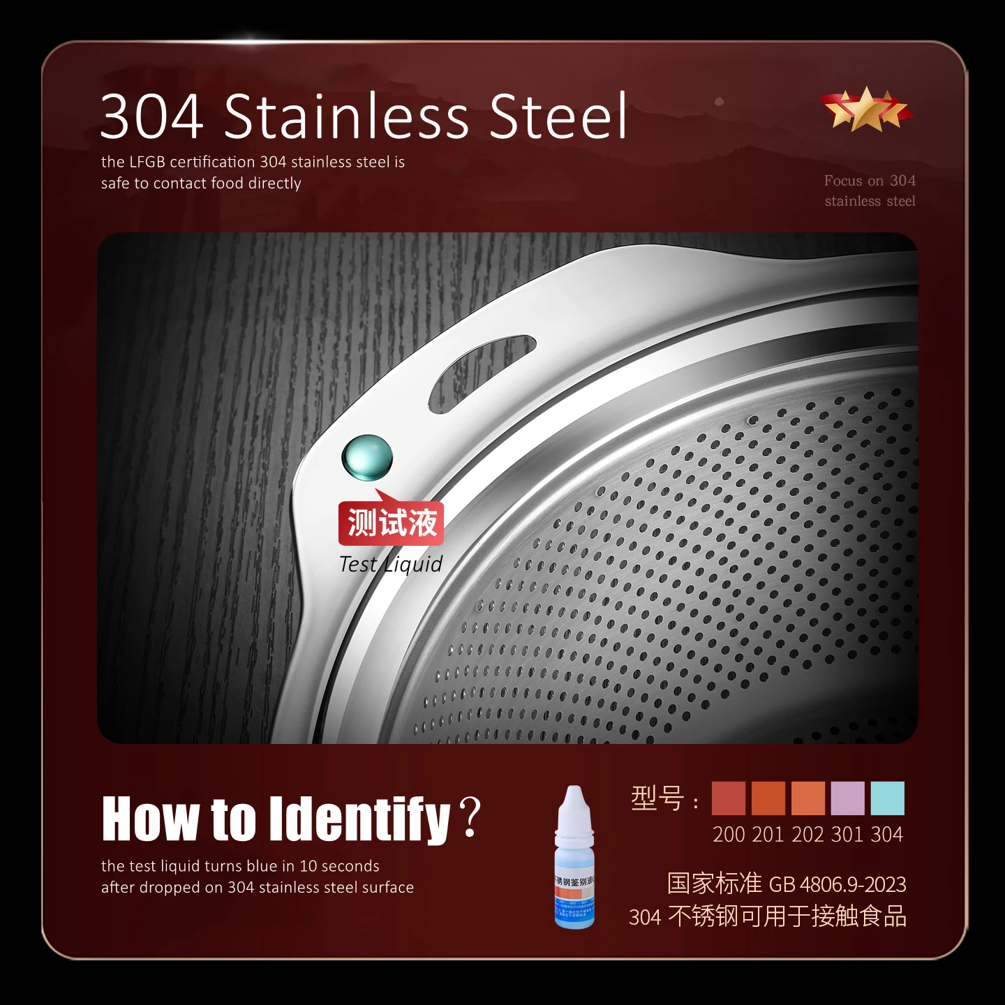 LFGB Certification 304 Stainless Steel Kitchen Washing Drainage Basin 23cm~31cm Diameter Colander with Dense Small Holes