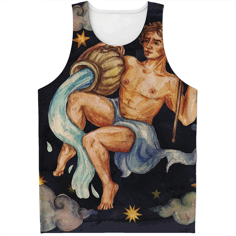 Watercolor Constellation Pattern Tank Tops Summer Fashion Men Women 3D Zodiac Printed Sleeveless T Shirts Loose Casual Vest Tees