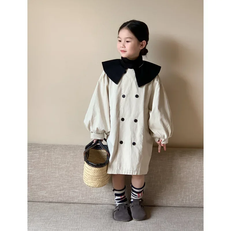 Little Girls Long Coat Autumn Children's One Piece Clothing Korean Fashion Baby Girl Jacket High-grade Casual Loose Windbreaker