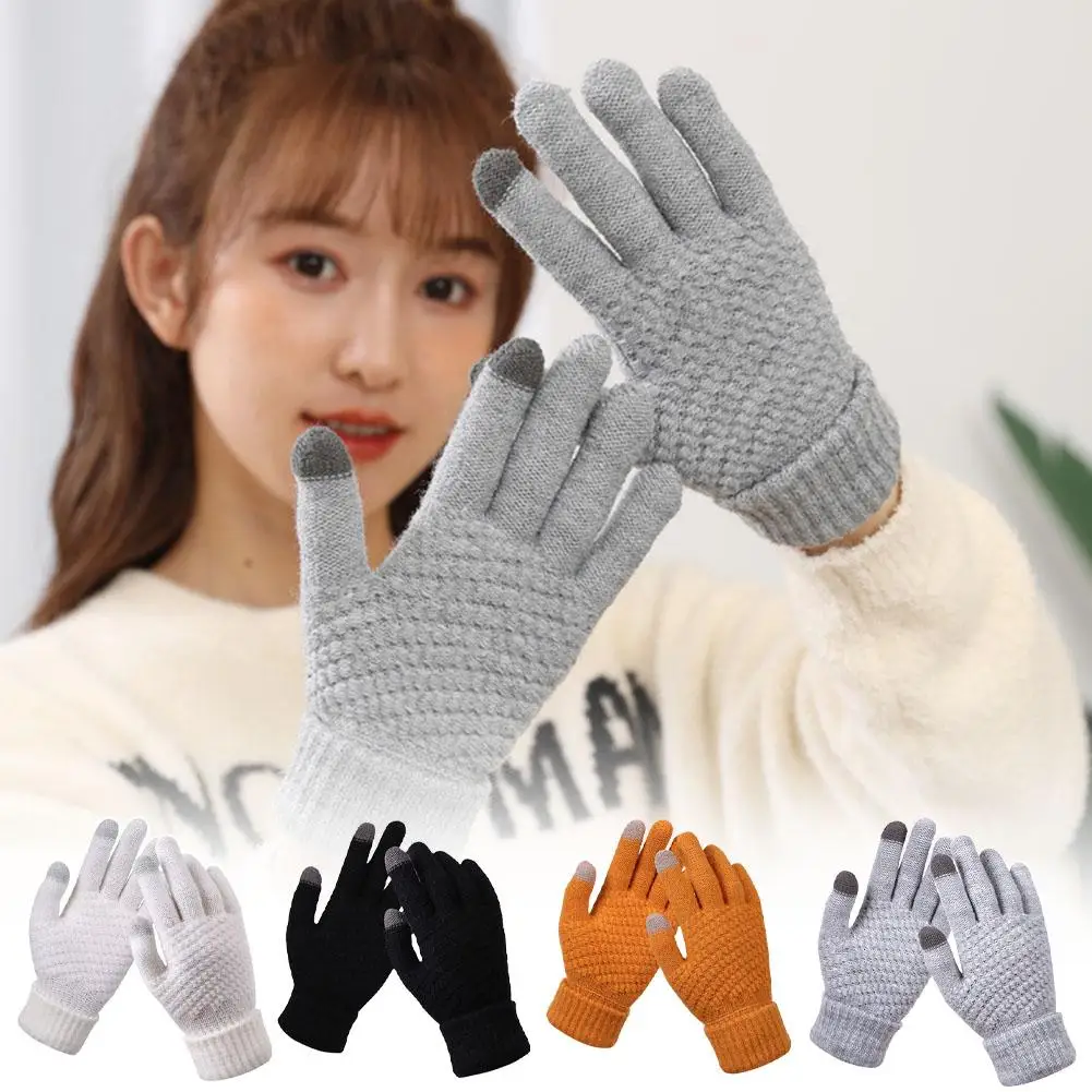 Winter Glove Women Warm Winter Touch Screen Gloves Stretch Classical Knit Mittens Wool Full Finger Outdoor Cycling Driving Glove