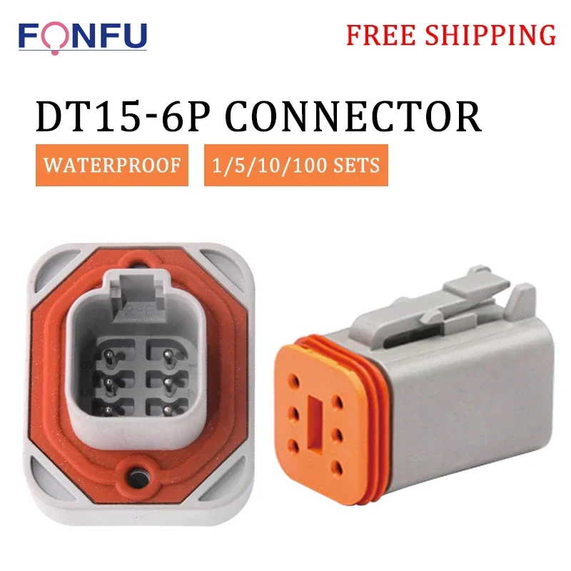 

5/10/100Set/DT15-6P 6-hole DTtype PCB Needle Socket Plug Car Waterproof Connector Male And Female Docking Terminal DT06-6S