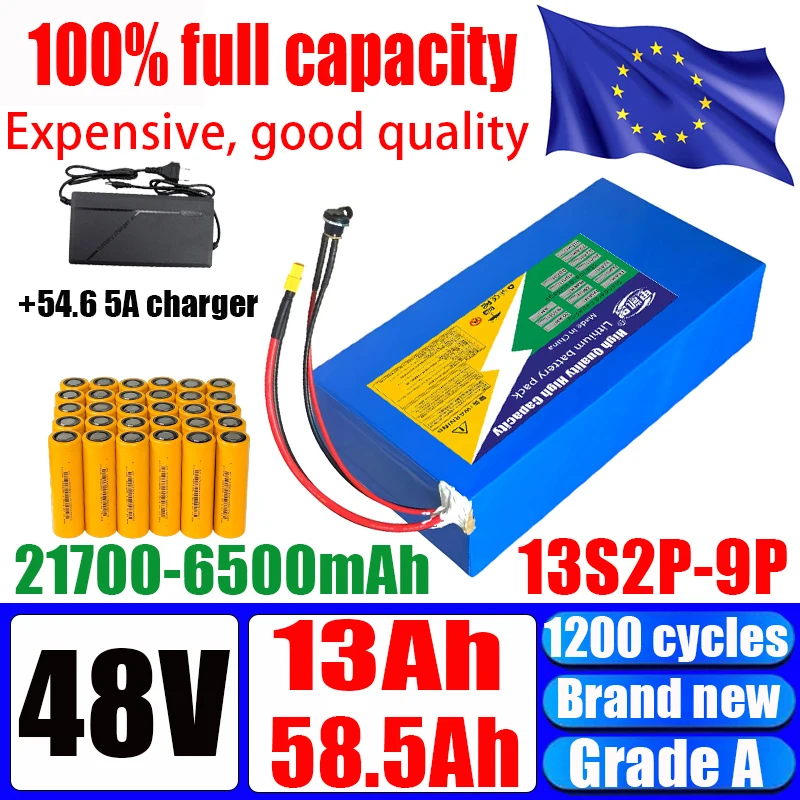 new 48V 58.5Ah 52Ah 39Ah 26Ah 13Ah 100-2800W 21700 6500mAh Lithium Battery Pack High capacity and high-power electric tools +BMS