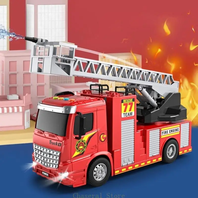 e7ce 어린이 빛나는 소방 구조 트럭 마찰 전원 자동차 장난감 차량 조명 교육 장난감 차기 자동차