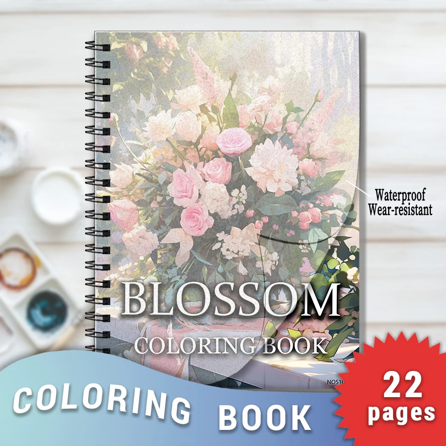 

Blossom Adult Coloring Book - 8.3x 11.2 Inch 22 Page Coloring Book - Helps Reduce Stress and Ease Emotions