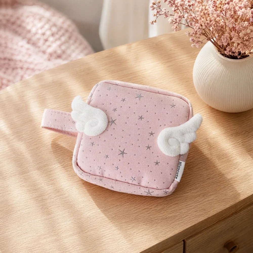 Y2K Print Wings Star Dots Storage Bag Polka Dot Desktop Storage Data Cable Digital Bag Mini Large Capacity Storage Pouch
