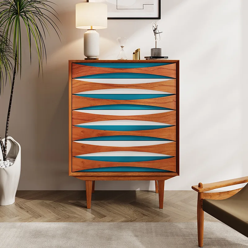 

Smiley face chest of drawers household wall cherry wood decorative cabinet medieval household bedroom solid wood drawer storage