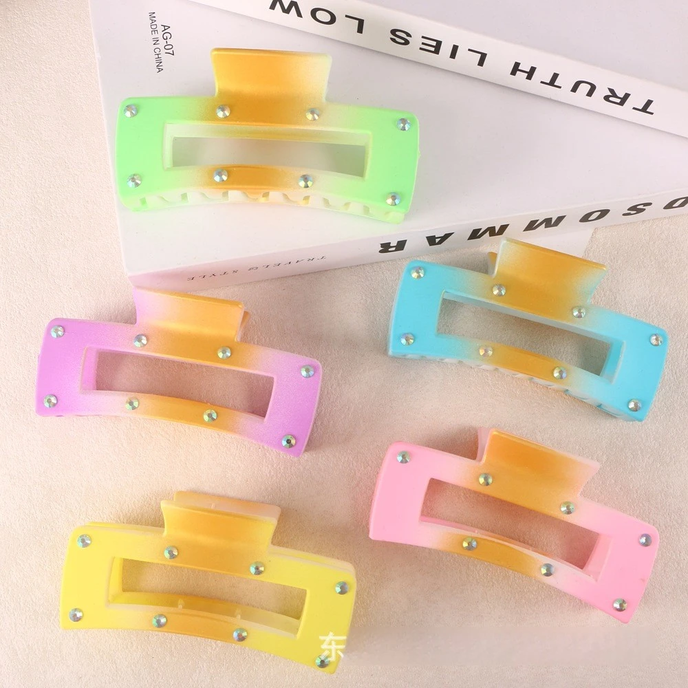 

2Pcs Thick Hair Square Spot Drill Claw Clip Plastic Large Size Hair Clips for Women Girl Hair Accessories for Women Claw Clip