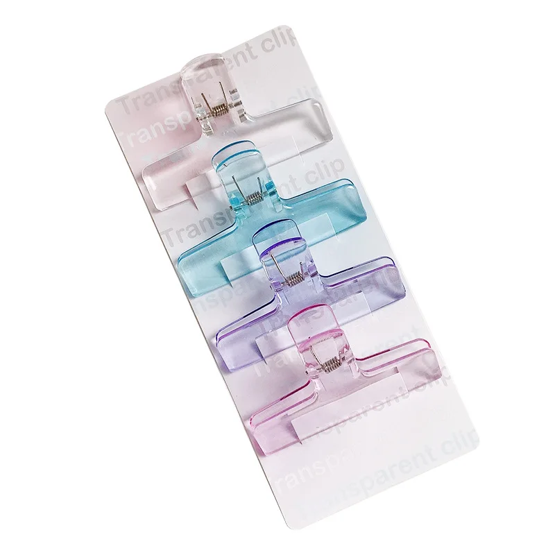 4pcs Transparent Clips Set Acrylic Material Jelly Color Style Holder Clamp for Document Office School Household A7454