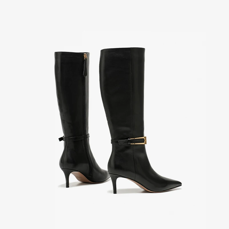 BEAUTODAY High Heel Boots Women Genuine Cow Leather Pointed Toe Zip Closure Modern Boots Ladies Thin Heel Shoes Handmade 01345
