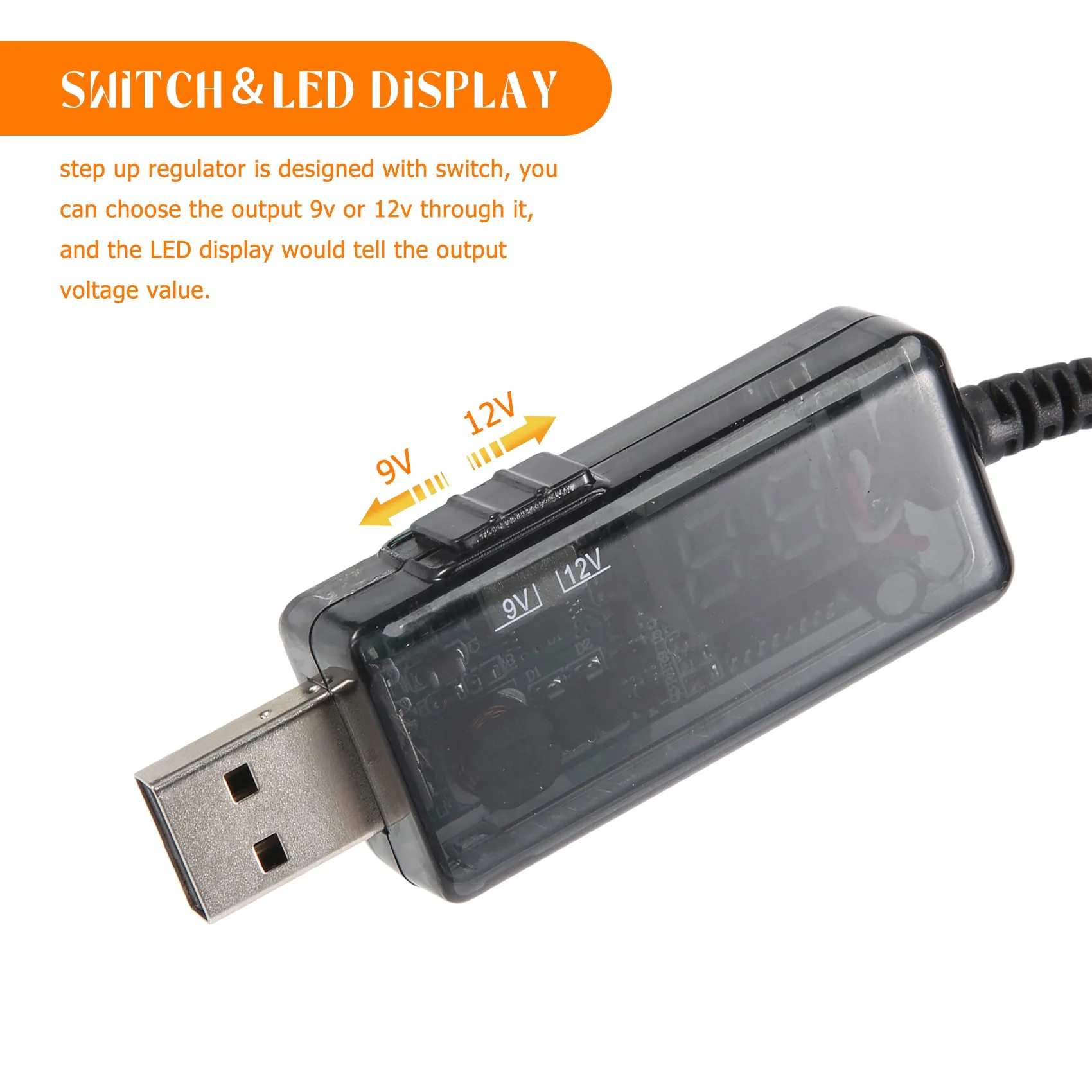 T36C USB Boost Cable 5V Step Up To 9V 12V Adjustable Voltage Converter 1A Step-Up Volt Transformer DC Power Regulator With Switc