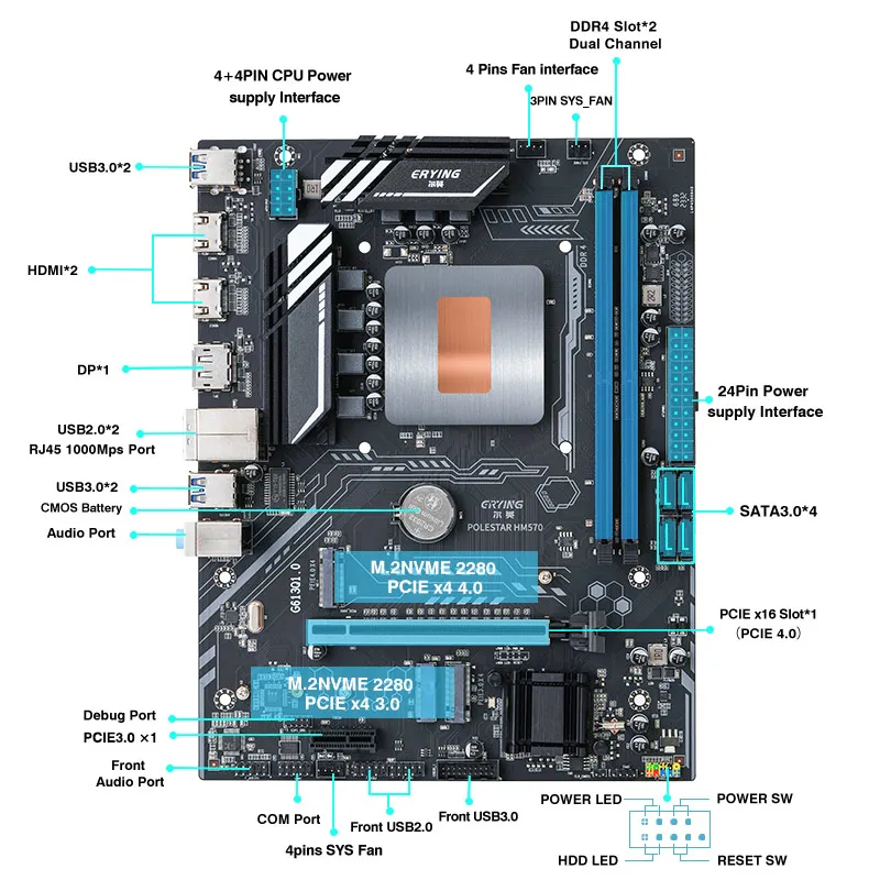 ERYING DIY 데스크탑 마더보드, 온보드 11 코어 CPU, 0000 ES, 1.8GHz-4.5GHz, 6C12T, 18MB 캐시, i7 11600H 참조, 게임용 PC