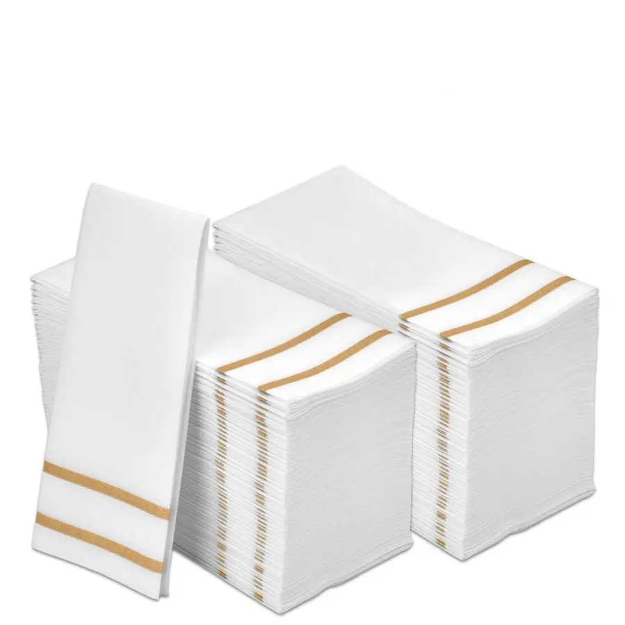 

Hand Towels for Bathroom, Gold Design 200 Disposable LinenFeel Guest Towels Formal Dinner, Wedding Napkins for Tables, and Restr