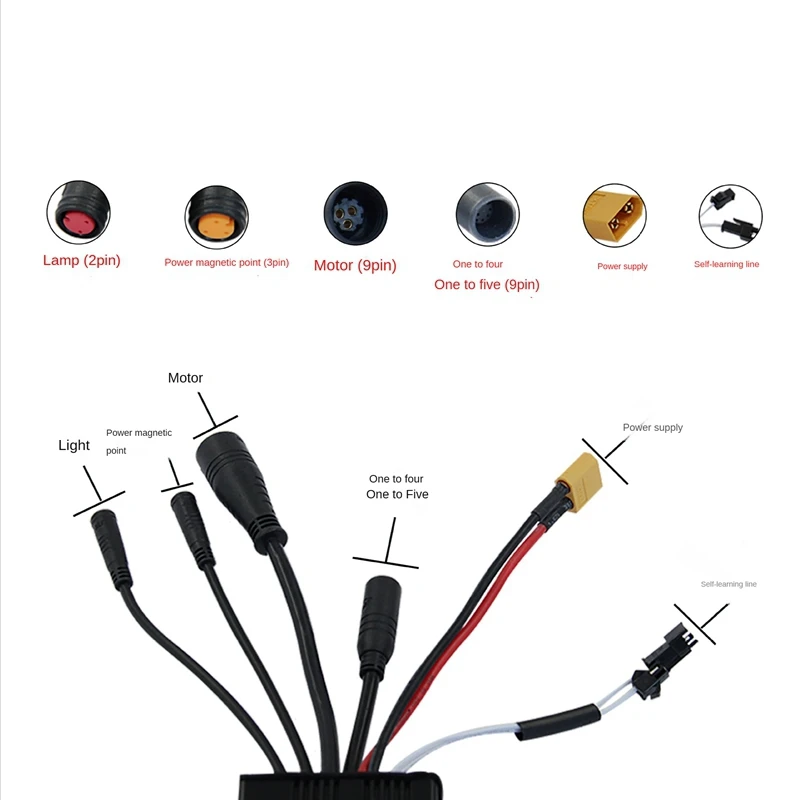 1 PCS Suitable For 24V36V48V-30A 750+1000W Sine Wave Three-Mode Controller Black Waterproof Connector