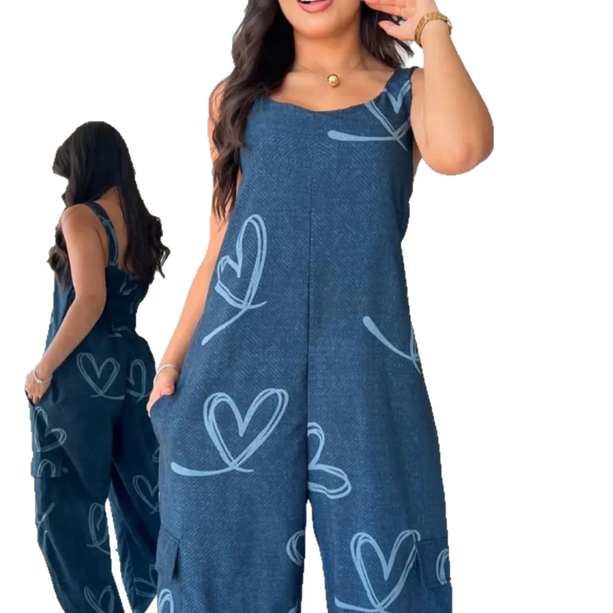 حللا للنساء قطعة واحدة بلا أكمام قميص الحمالات بنطلون عالية الخصر حللا Y2k الشارع حللا فضفاضة غير رسمية #5