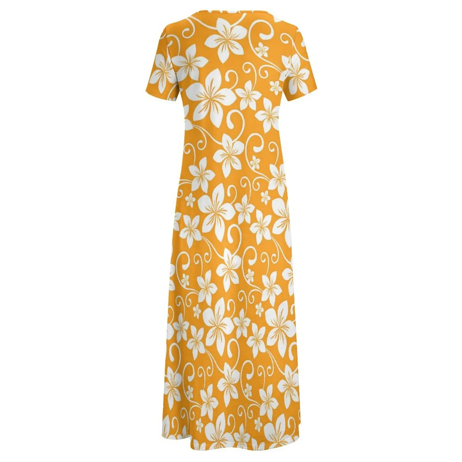 Tropical Floral Dress Yellow Flowers Print Party Maxi Dress Women Short Sleeve Aesthetic Boho Beach Long Dresses Big Size