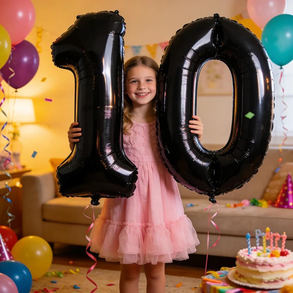 2 Stück 40 Zoll Große Schwarze Zahlen-Folienballons Geburtstagsparty-Dekorationen für Erwachsene und Kinder 10 11 12 18 20 25 30 45 50 60 Jahre Alt Zubehör – Detail 2