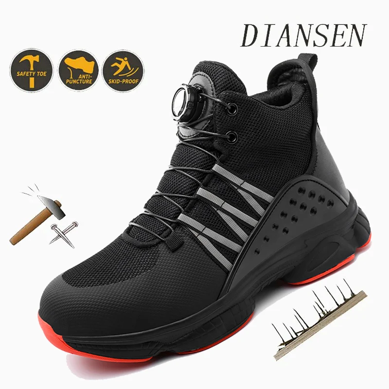 รองเท้าเพื่อความปลอดภัยในการทำงาน หัวเหล็ก ป้องกันการกระแทก ป้องกันการเจาะ รองเท้าอุตสาหกรรม รองเท้าบูทเดินป่าสีดำสำหรับผู้ชาย รองเท้าผ้าใบระบายอากาศทนต่อการสึกหรอ