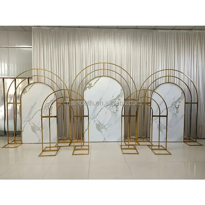 Elegant Gold Stainless Steel Wedding Arch Background Decoration for Flower Events Latest SMS Design Supplies Party Ceremony