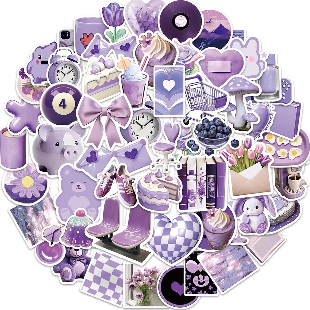 10/30/56PCS INS Style Purple Cartoon Stickers DIY Bike Travel Luggage Guitar Laptop Graffiti Cute Girl Aesthetic Sticker Gift