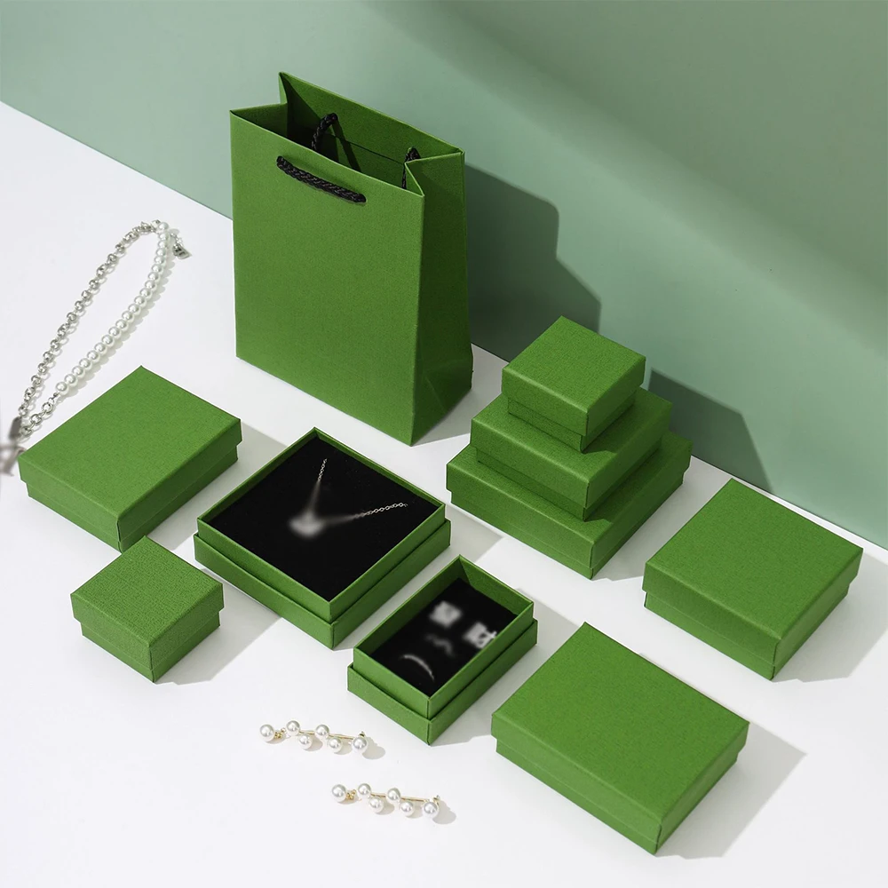 24-Pack Bulk Jewelry Box Necklaces Earrings Rings Organizer Display Packaging Boxes Avocado Green 7x7x3cm Cardboard Storage Case