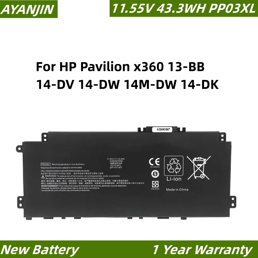 PP03XL PV03XL 11.55V 43.3WH Laptop Battery For HP Pavilion x360 13-BB 14-DV 14-DW 14M-DW 14-DK HSTNN-LB8S HSTNN-DB9X HSTNN-OB1P