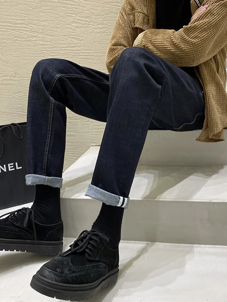 

Slim Straight Jeans for Men Autumn Winter Boots Casual Sle Premium Feel Cuffed Trendy Brand Low Waist Long Pants