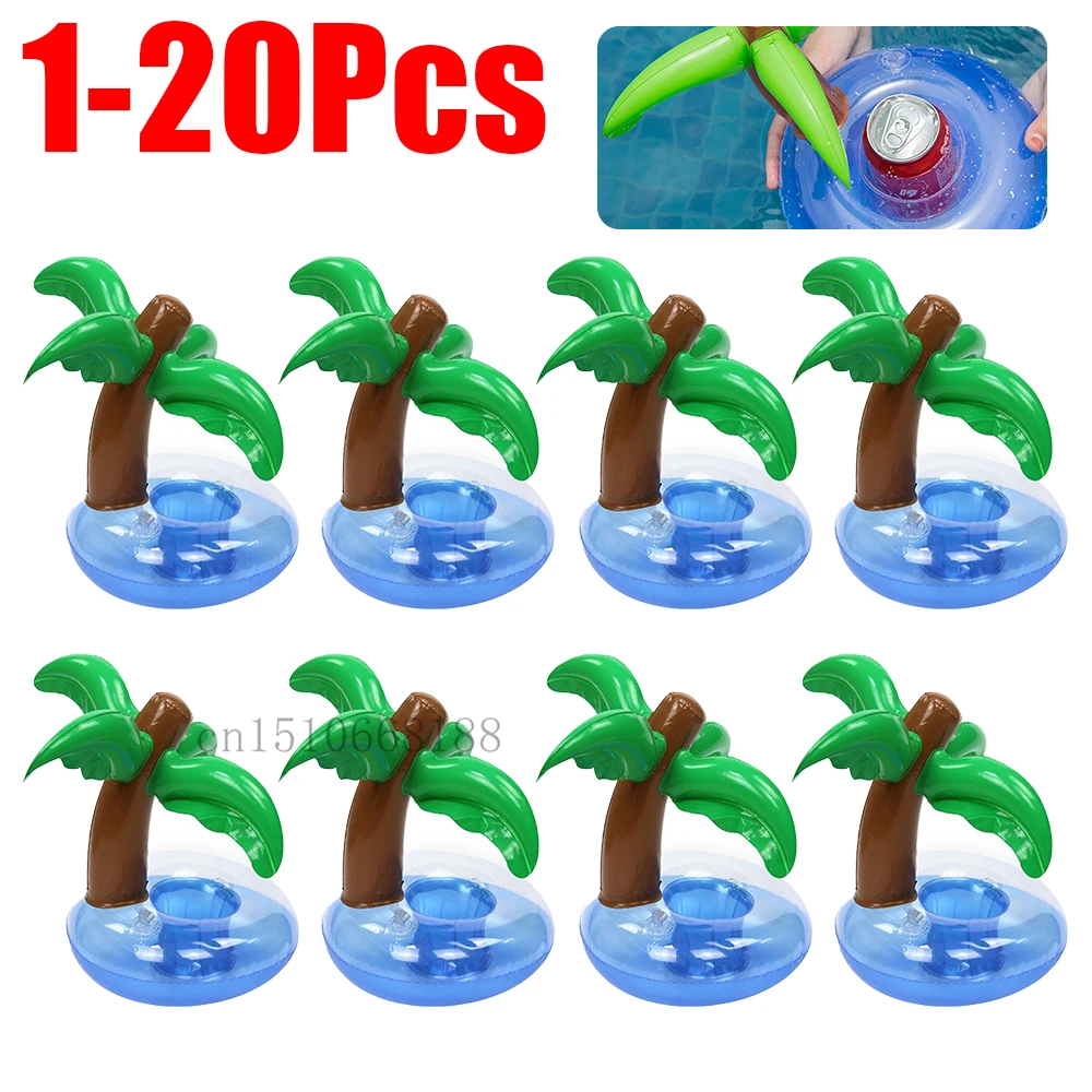 1-20Pcs Inflatable Drink Cup Holder Coconut Tree Glass Holders Stand Floating Coasters Swimming Pool Party Inflatable Toys