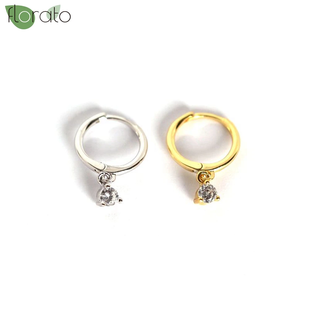 925 Sterling Silver Needle Geometric Pendant Gold Earrings CZ Delicate Hoop Earrings for Women Wedding High Luxury Jewelry Gifts