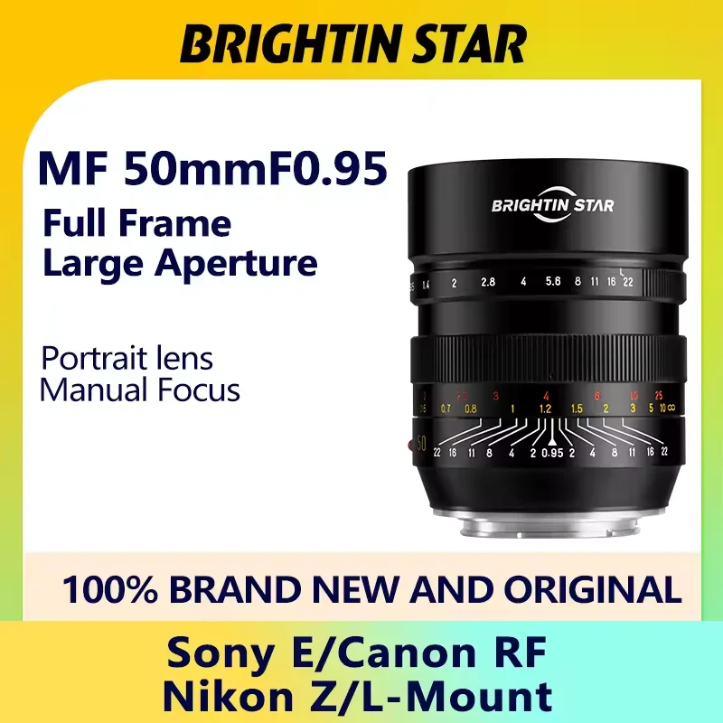 

Полнокадровый портретный объектив Brightin Star 50 мм F0.95 с большой апертурой подходит для Canon Rf Sony Fe Nikon Z Panasonic L-Mount Mirr