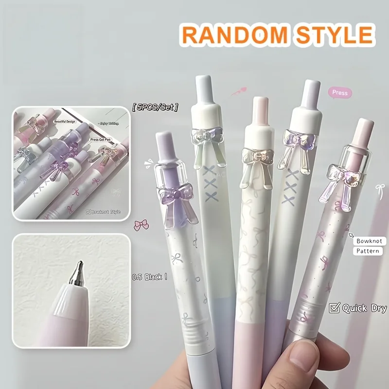 3D Lucky Knot Ballpoint Pen, Retractable, 0.5mm Black Quick-Dry Ink, Macaron Light Color Series, Girly Style, Set of 2, Student Journal Writing Stationery