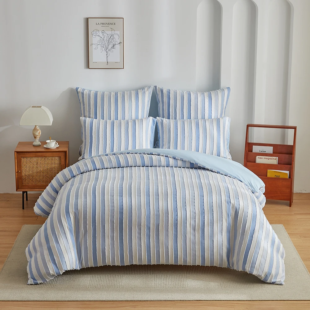 

RunGrape Duvet Cover Bedding Set Twin Full Queen King Size Double Single Quilt Cover Stripe Blanket Cover Ruffle Bed Linen