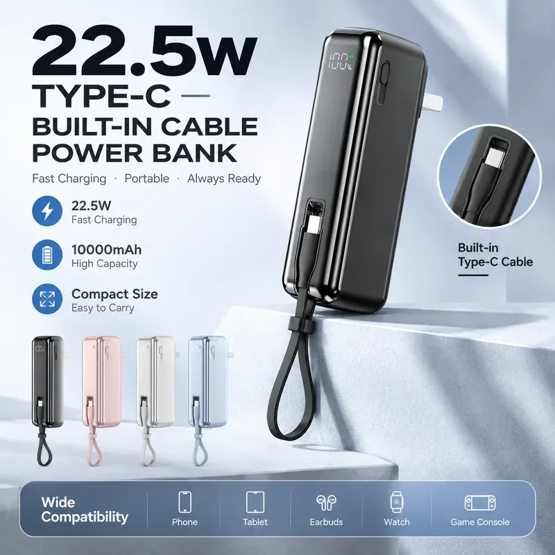 New Electroplated Wall Plug Compact Power Bank 5000mAh 22.5W Fast Charging Mobile Power Supply