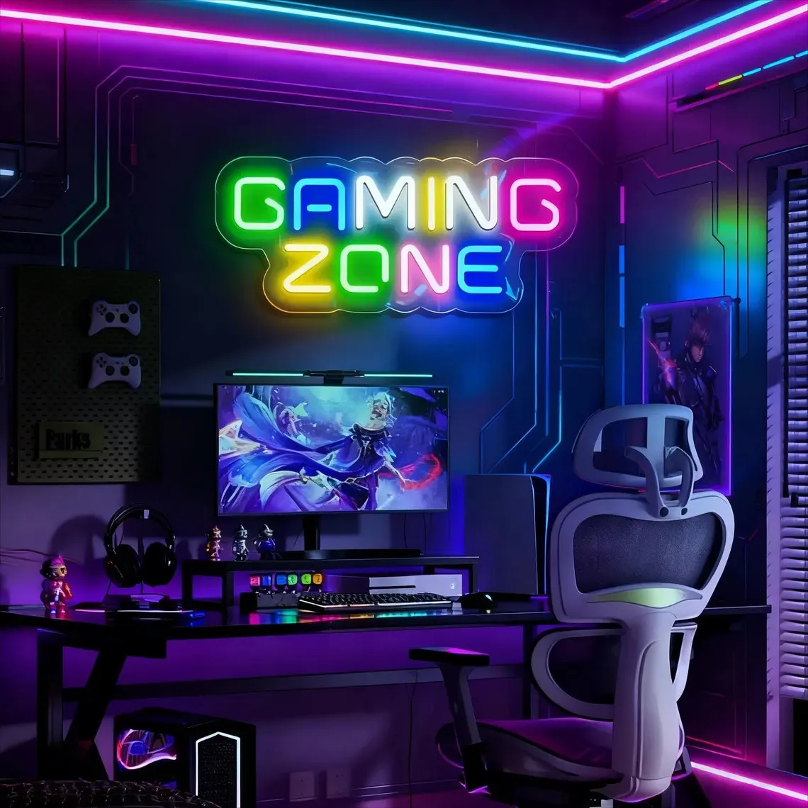 Gaming Zone Multicolor Neon Sign, Custom Gaming Room LED Neon Light, Game Room Wall Decor, Gift For Him, Game Lover Gift