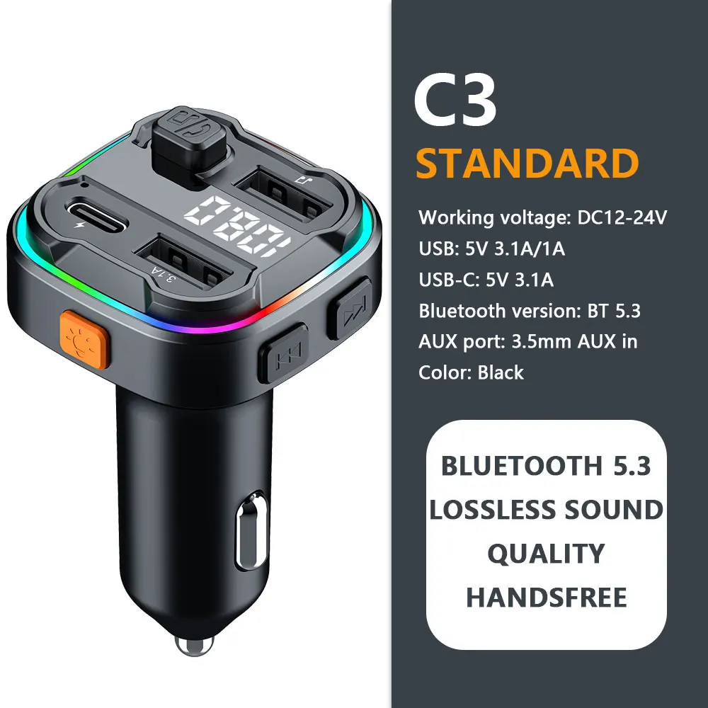 Auto FM Sender Bluetooth 5,3 Freisprecheinrichtung Wireless Car Kit USB C Auto Ladegerät Auto Radio FM Modulator MP3 Player Adapter
