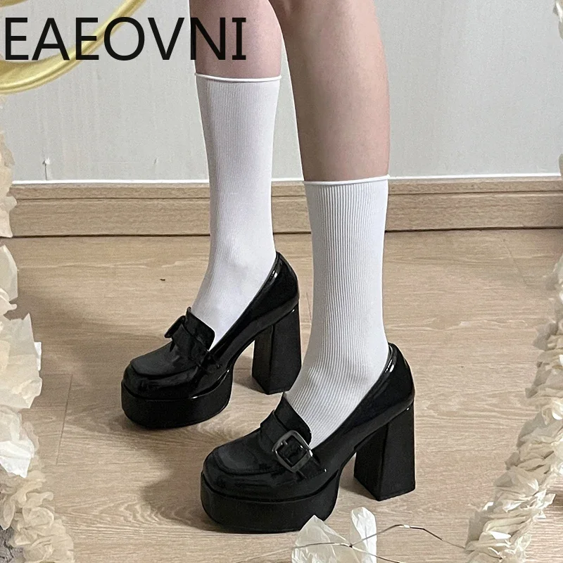 New Spring Platform Mary Jane Shoes Women\'s High Heel Shoes Fashion Casual Slip On Single Shoes Ladies College Style Pumps