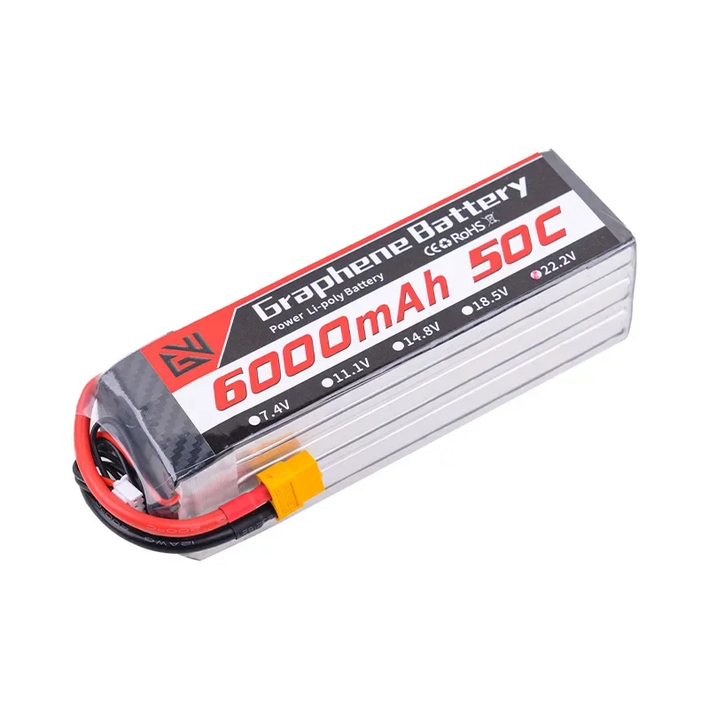 Batería de Dron RC de 6000mAh, 50C, 2S, 3S, 4S, 6S, 7,4 V, 11,1 V, 14,8 V, 22,2 V, para cuadricóptero de carreras GWRC FPV, paquete de LiPo largo de alto rendimiento