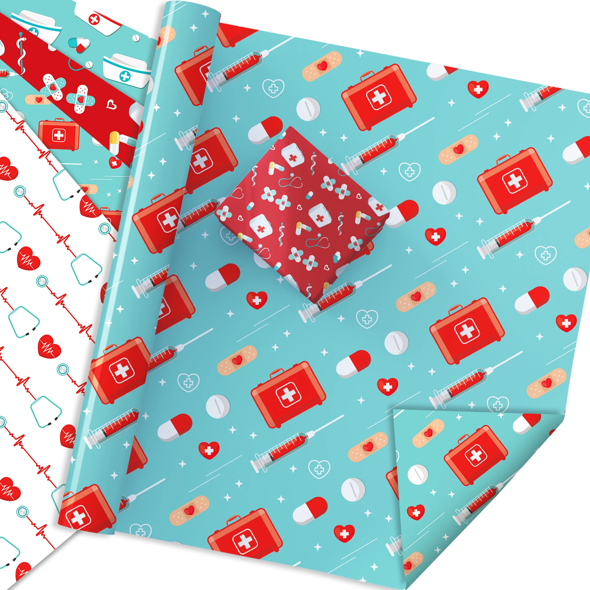 12pcs Happy Nurses Day Pattern Gift Wrapping Paper Baby Birthday Gifts Decorative Packing Paper Party Material Craft Papers