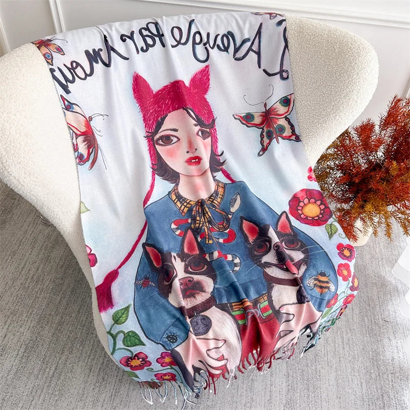 النفط اللوحة تصميم الكشمير وشاح للنساء شتاء دافئ شالات ناعمة التفاف الأوشحة سيدة الباردة برهان المعطف Echarpe الباشمينا الشالات