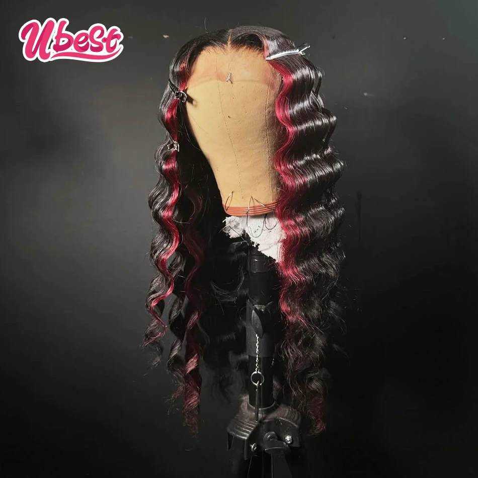 

13X6 Transparent Lace Front Wigs Loose Deep Wave 100％ Human Hair Highlights Red 1B Colored 5X5 Closure Wig Pre Plucked For Women
