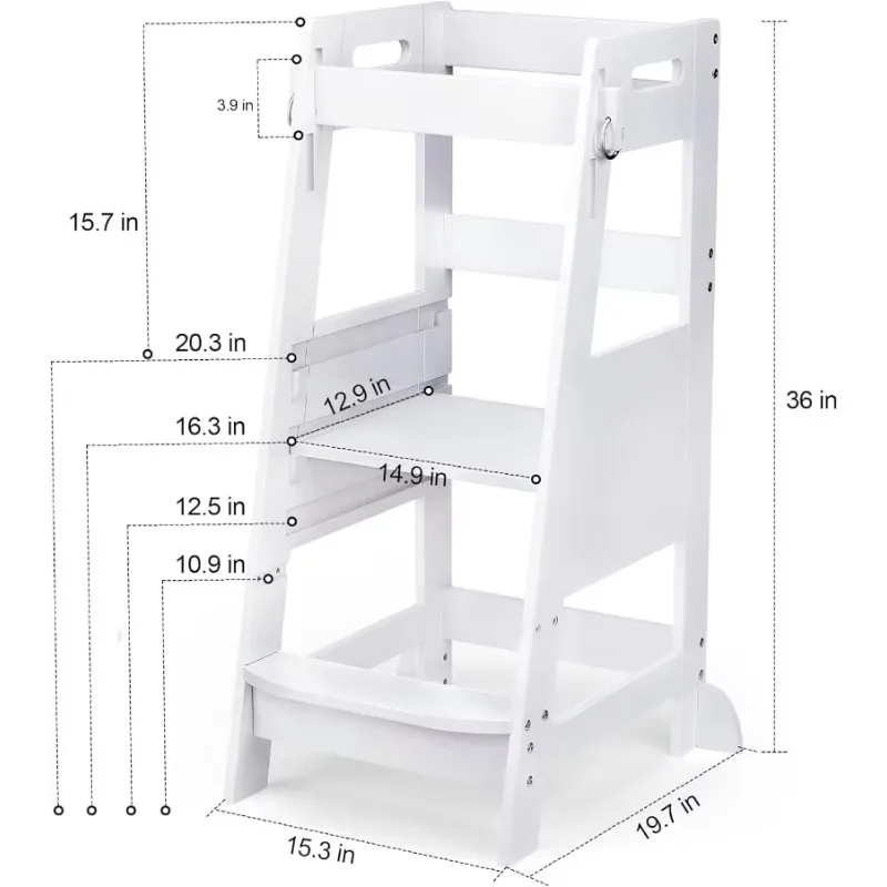TOETOL Bamboo Toddler Kitchen Step Stool Helper Standing Tower Height Adjustable with Anti-Slip Protection for Kitchen Counter